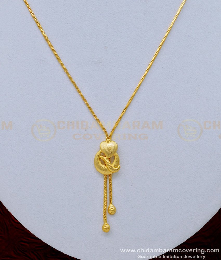 SCHN384 - One Gram Gold Daily Wear Simple Gold Design Pendant Chain for Girls 