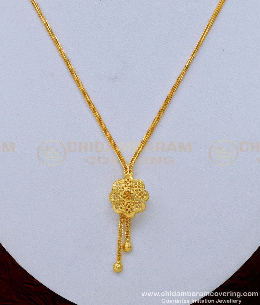 SCHN385 - Trendy Simple Flower Design Dollar Chain One Gram Gold Jewellery 
