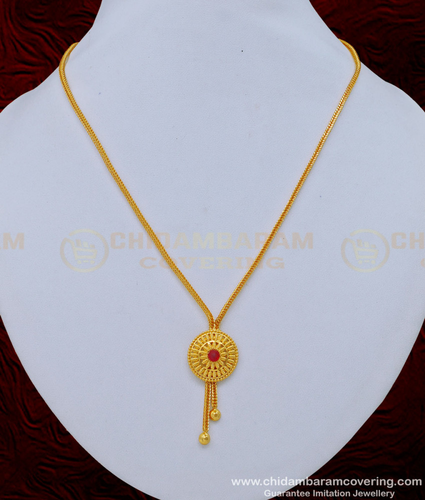 SCHN388 - Unique Ruby Stone Party Wear Pendant Chain Imitation Jewelry Online