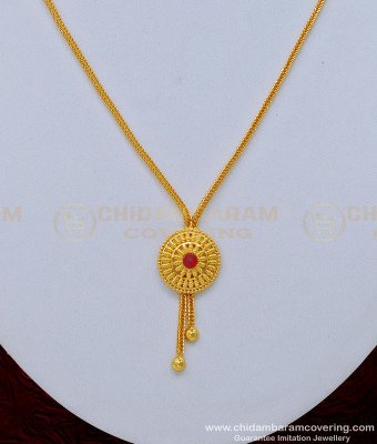 SCHN388 - Unique Ruby Stone Party Wear Pendant Chain Imitation Jewelry Online