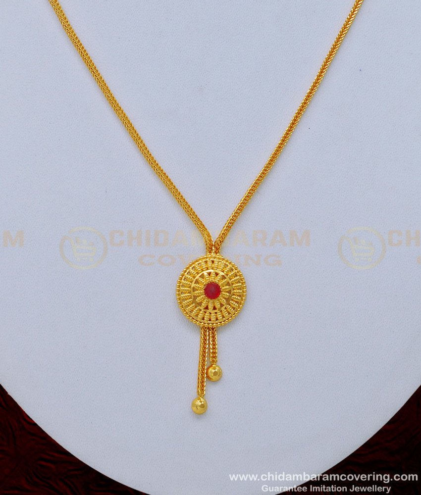 SCHN388 - Unique Ruby Stone Party Wear Pendant Chain Imitation Jewelry Online