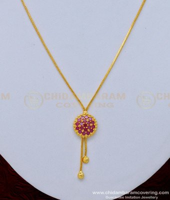 SCHN390 - Unique Ruby Stone Light Weight Gold Locket Chain Design for Female 
