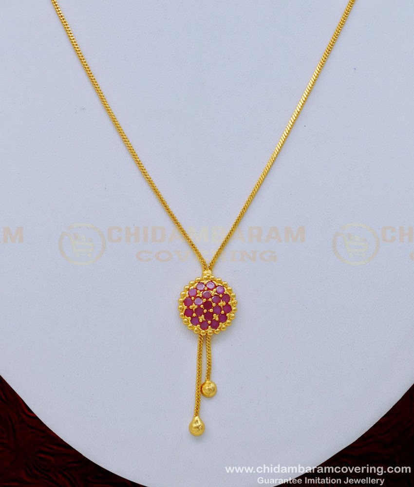 SCHN390 - Unique Ruby Stone Light Weight Gold Locket Chain Design for Female 