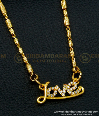 SCHN396 - One Gram Gold Plated Gold Chain with Love Pendant for Girls 