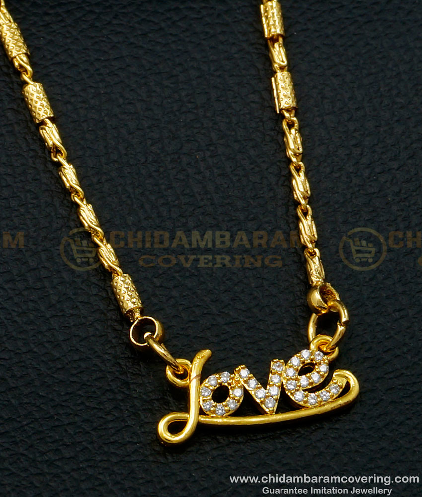 SCHN396 - One Gram Gold Plated Gold Chain with Love Pendant for Girls 