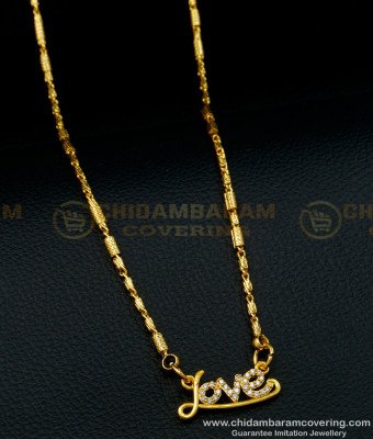 SCHN396 - One Gram Gold Plated Gold Chain with Love Pendant for Girls 