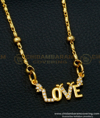 SCHN397 - Latest White Stone Love Locket Chain Gold Design for Daily Use 