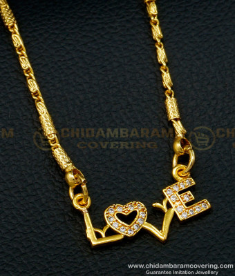 SCHN398 - Attractive Simple Real Gold Design Small Chain with Stone Love Pendant Online