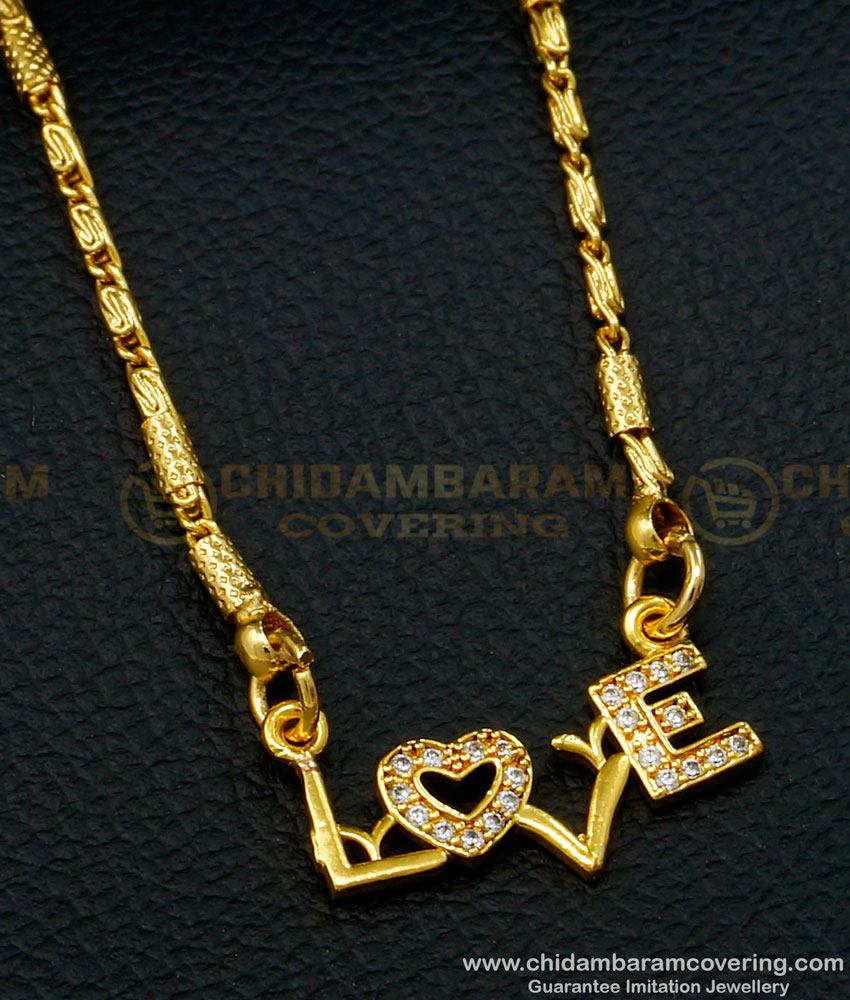 SCHN398 - Attractive Simple Real Gold Design Small Chain with Stone Love Pendant Online