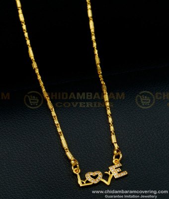 SCHN398 - Attractive Simple Real Gold Design Small Chain with Stone Love Pendant Online