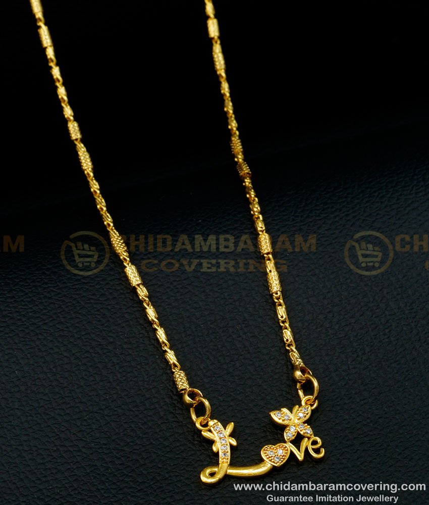 SCHN399 - Elegant One Gram Gold Love Symbol Locket Chains Love Pendant for Girlfriend
