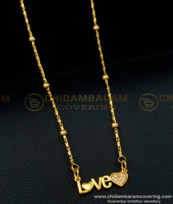 SCHN401 - Stylish Gold Design Love Heart Locket Chain White Stone Pendant Design for Girls