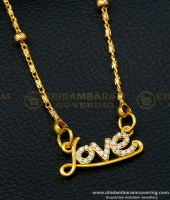 SCHN403 - Latest Gold Plated Guaranteed Gold Chain With Small Diamond Love Pendant Design