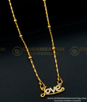 SCHN403 - Latest Gold Plated Guaranteed Gold Chain With Small Diamond Love Pendant Design