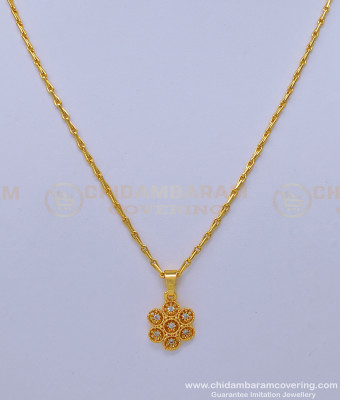 SCHN406 - 1 Gram Gold Light Wight White Stone Small Flower Pendant with Chain For Girls