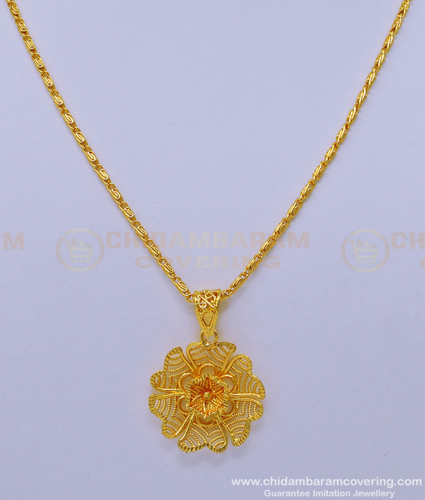 SCHN408 - Attractive Gold Pendant Design Flower Pendant with Chain for Female 