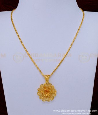 SCHN408 - Attractive Gold Pendant Design Flower Pendant with Chain for Female 