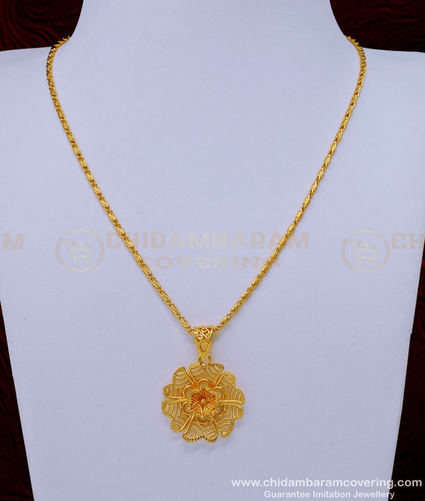 SCHN408 - Attractive Gold Pendant Design Flower Pendant with Chain for Female 