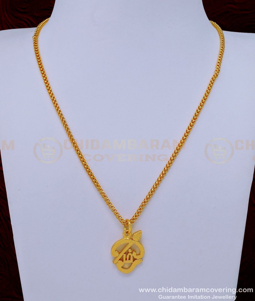 SCHN409 - One Gram Gold Daily Wear Tamil Om Vel Pendant Gold Design with Short Chain 