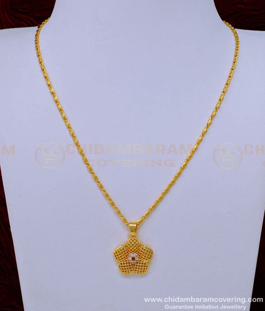 SCHN412 - Latest Gold Model Stone Pendant Design with Short Neck Chain for Girls 