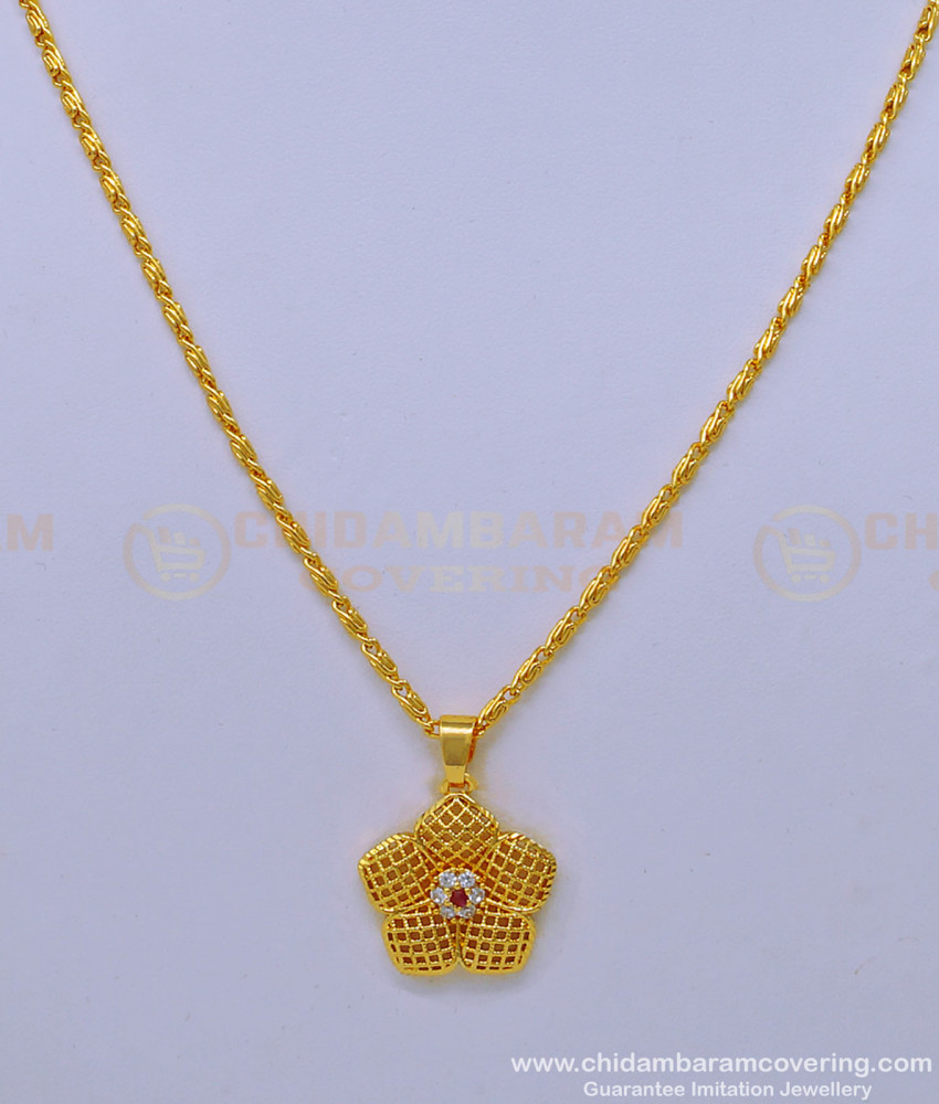 SCHN412 - Latest Gold Model Stone Pendant Design with Short Neck Chain for Girls 