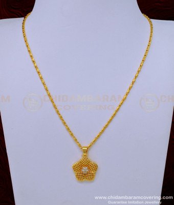 SCHN413 - Chidambaram Covering Gold Chain Design with White Stone Pendant for Ladies