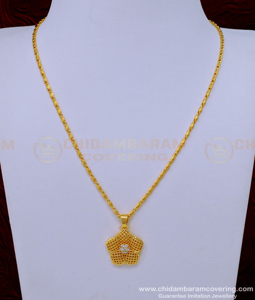 SCHN413 - Chidambaram Covering Gold Chain Design with White Stone Pendant for Ladies