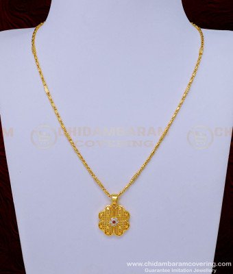 SCHN414 - Beautiful Flower Design Stone Pendant Chain for Daily Use Locket Chain Online