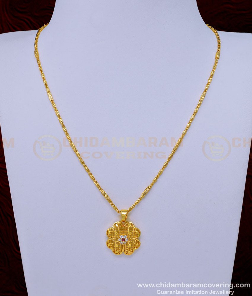 SCHN414 - Beautiful Flower Design Stone Pendant Chain for Daily Use Locket Chain Online