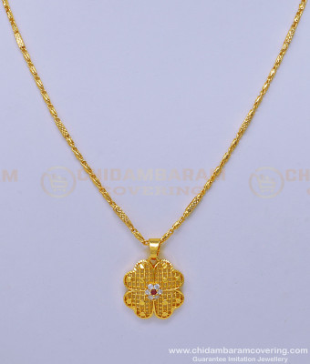 SCHN414 - Beautiful Flower Design Stone Pendant Chain for Daily Use Locket Chain Online
