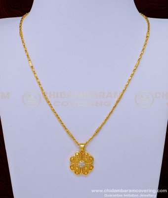 SCHN415 - Pure Gold Plated Stylish Diamond Stone Pendant Chain For Teenage Girl