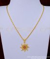 SCHN416 - Unique Ruby Stone Flower Design Pendant Gold Plated Short Chain for Ladies