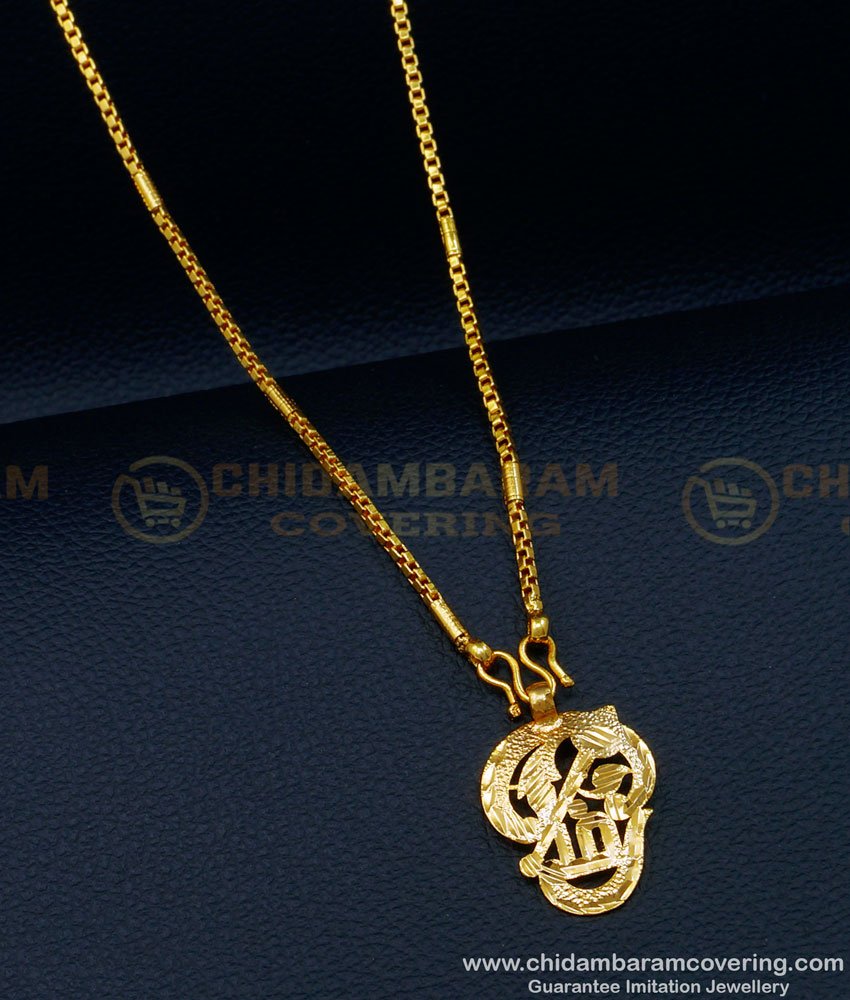 SCHN422 - 1 Gram Gold Plated Dollar Chain Tamil Om Pendant Design
