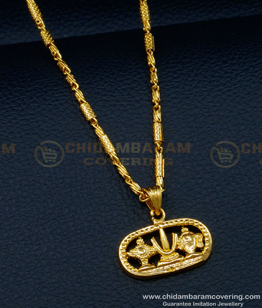 SCHN423 - Lord Vishnu Sangu Chakaram Pendant with Short Chain Design