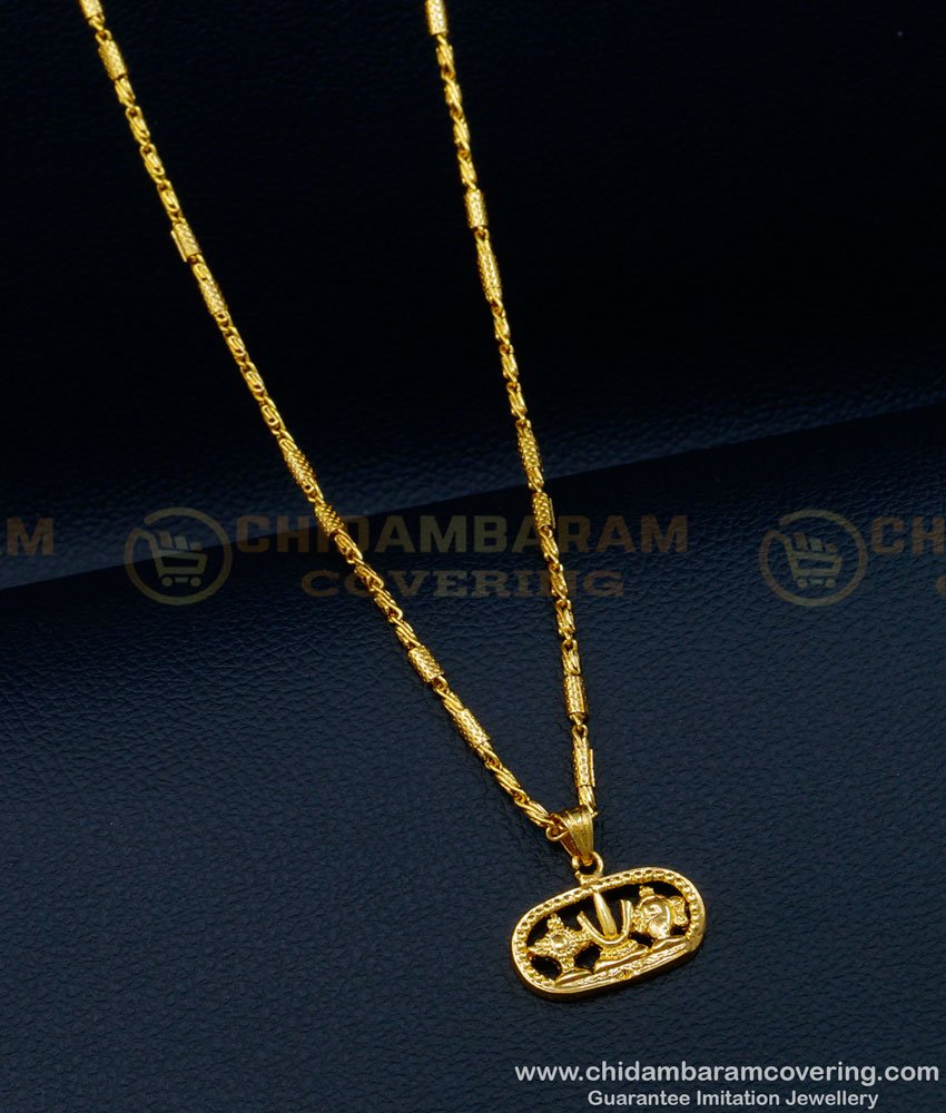 SCHN423 - Lord Vishnu Sangu Chakaram Pendant with Short Chain Design