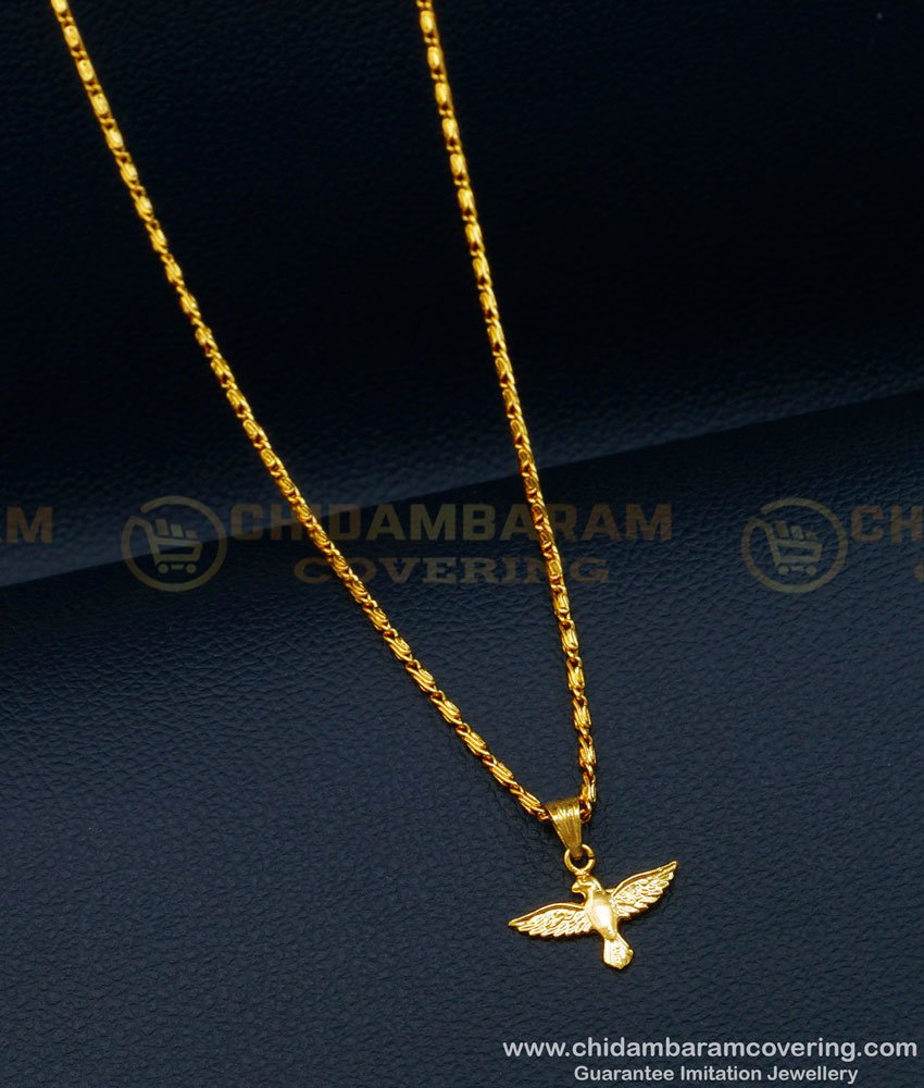 SCHN425 - One Gram Gold Cute Small Size Flying Bird Pendant Short Chain