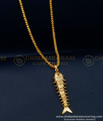 SCHN426 - Trendy Very Big Gold Fish Pendant with Small Chain for Men 