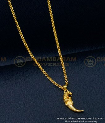 SCHN427 - Gold Plated Lion Nail Locket Design with Short Chain for Men 