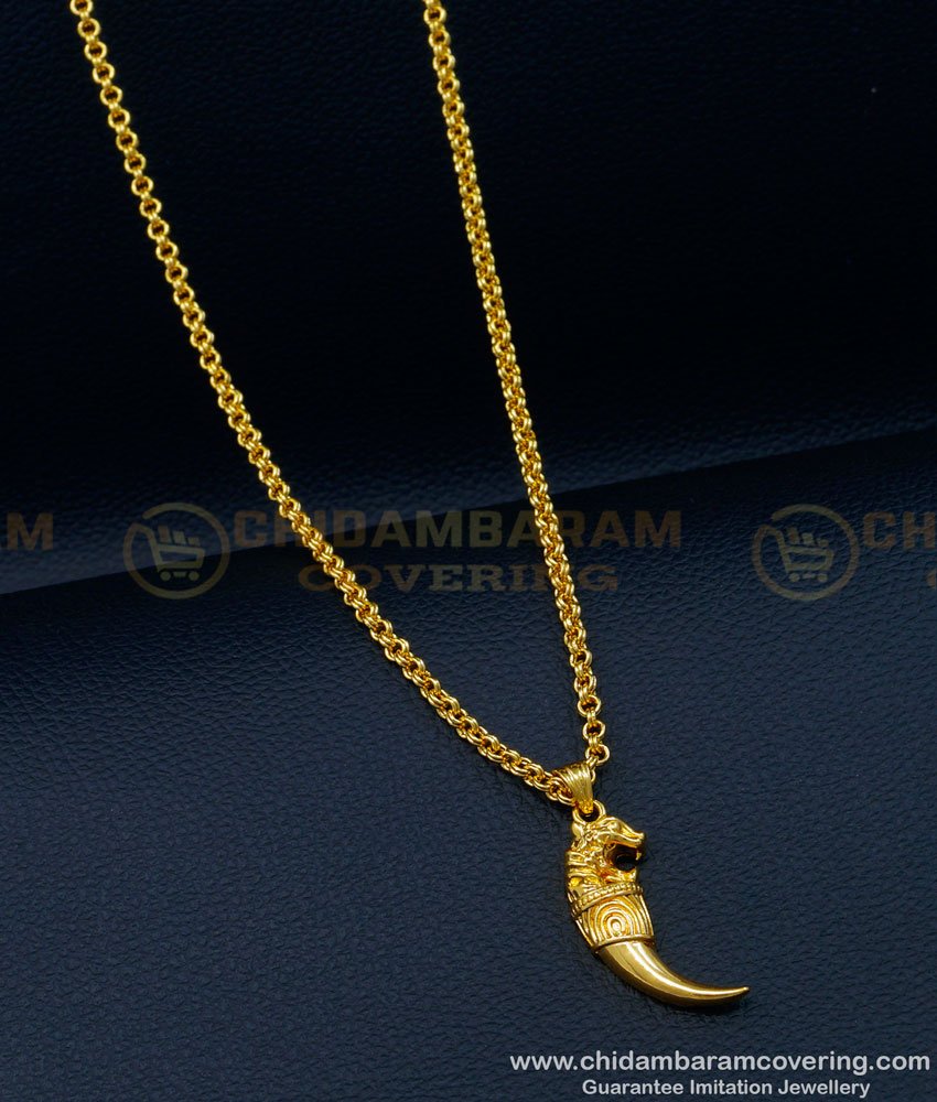 SCHN427 - Gold Plated Lion Nail Locket Design with Short Chain for Men 