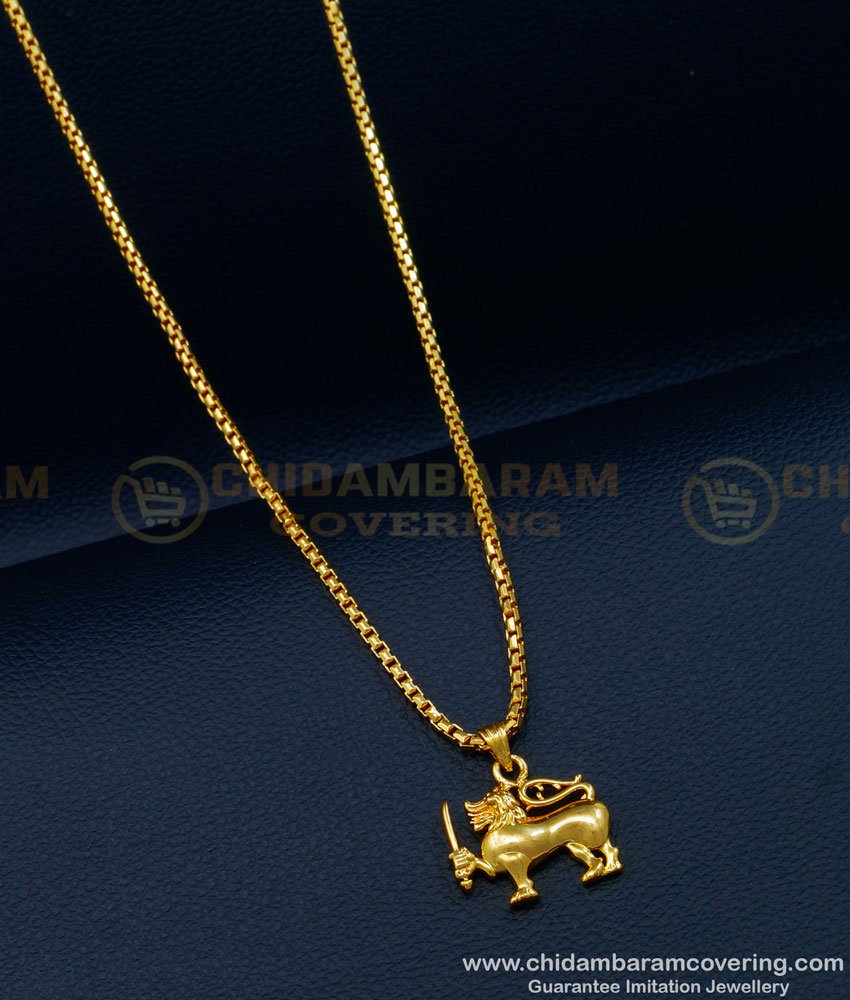 SCHN428 - Original Gold Plated Sri Lanka Flag Lion Pendant Chain