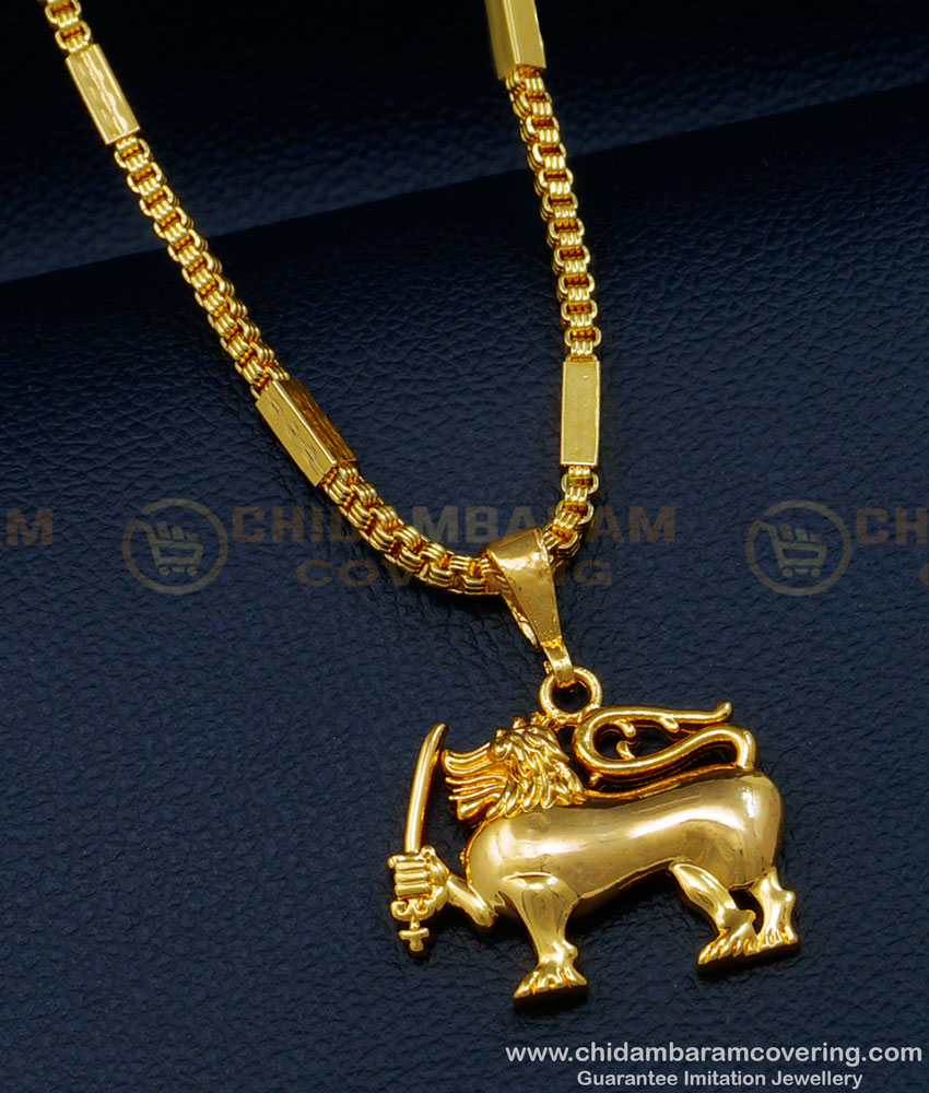SCHN429 - Best Quality Gold Plated Big Size Sri Lanka Flag Lion Locket with Thick Chain