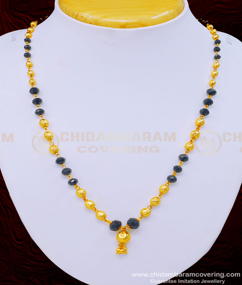 SCHN430 - Trendy Gold Plated Black Crystal Beads Chain for Women
