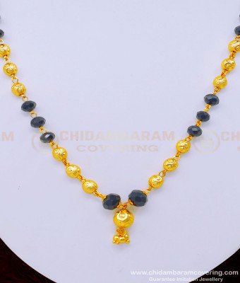 SCHN430 - Trendy Gold Plated Black Crystal Beads Chain for Women