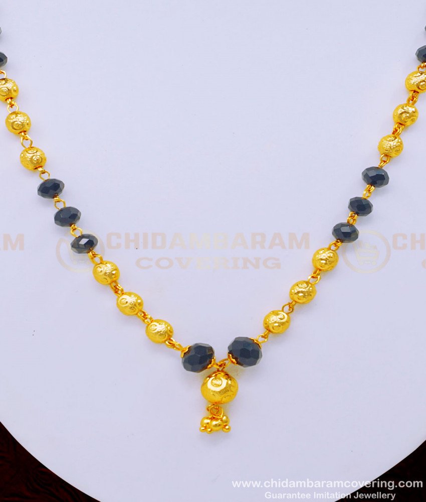 SCHN430 - Trendy Gold Plated Black Crystal Beads Chain for Women