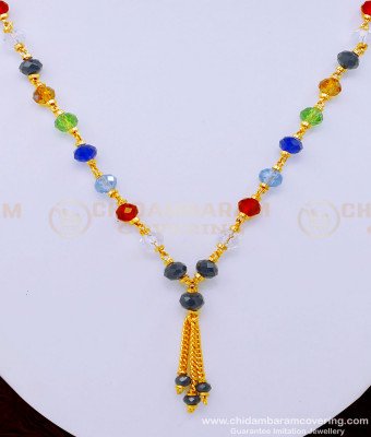 SCHN431 - Multicolor Crystal Beads Necklace Design Navaratna Short Chain Online