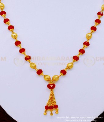 SCHN432 - Beautiful Daily Wear Red Crystal Beads Chain Designs