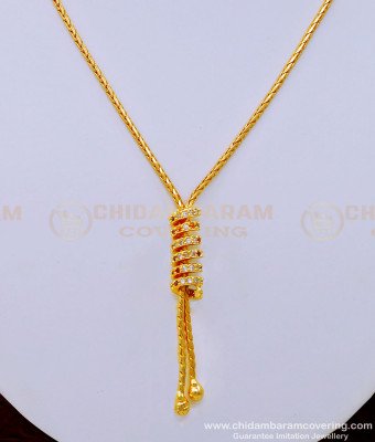 SCHN433 - Unique Party Wear Ad Stone Spiral Pendant Short Chain