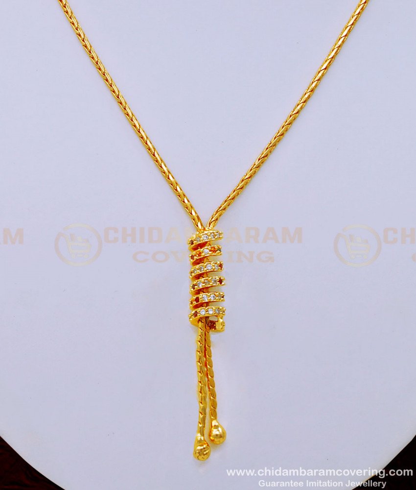 SCHN433 - Unique Party Wear Ad Stone Spiral Pendant Short Chain