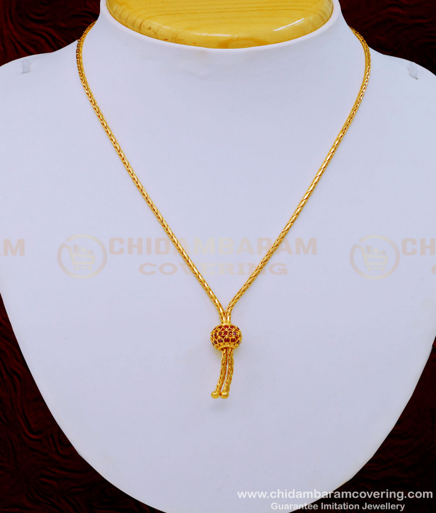 SCHN435 - Elegant Ruby Stone Balls Pendant with Short Chain for Girls