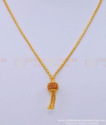 SCHN435 - Elegant Ruby Stone Balls Pendant with Short Chain for Girls